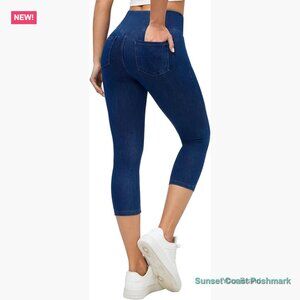 Stretchy Pull-On Jeggings with Pockets, High Rise Capri Leggings